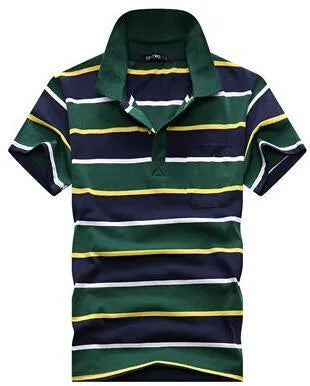 Men's striped short sleeved T-shirt with real pocket in loose fit, front view