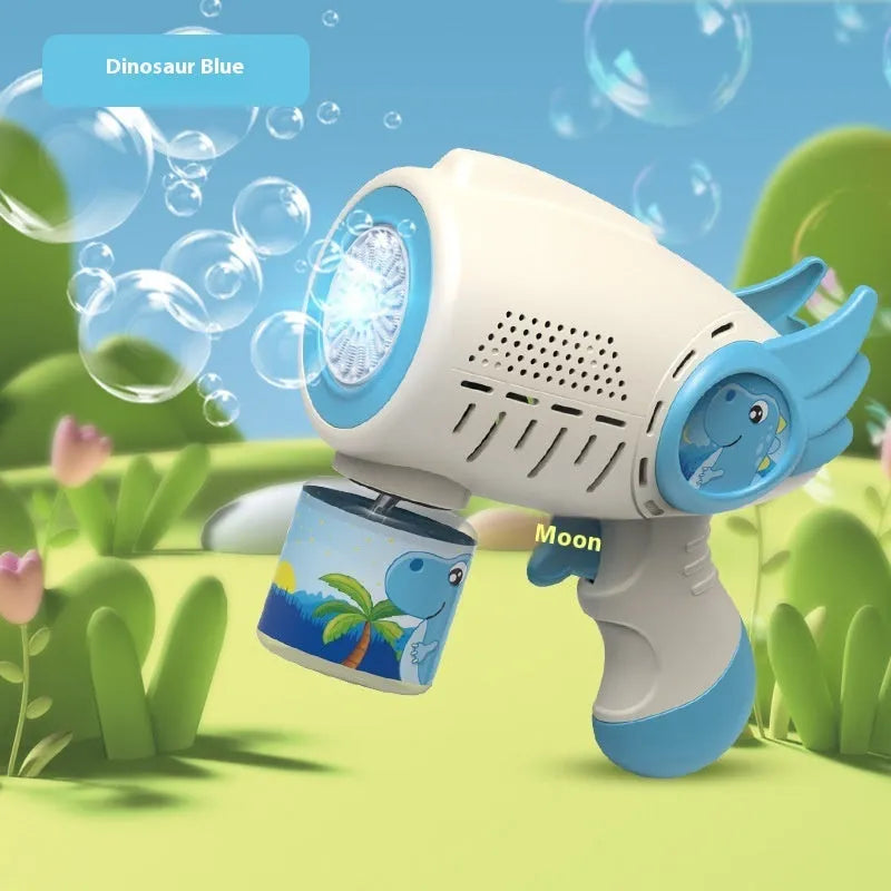 Electric bubble maker toy with luminous bubble blowing gun in pink and blue colour options