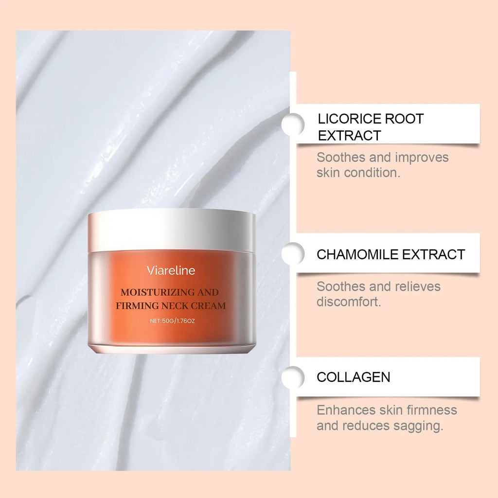 Moisturising neck cream in compact 6.3x6.3x4.5cm packaging for daily contour care