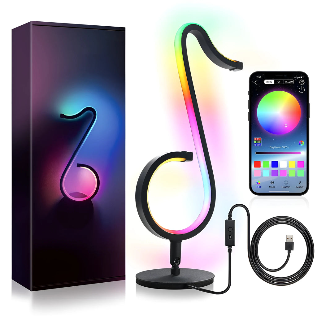 Black aluminium and iron APP remote control LED atmosphere light with rotating chassis