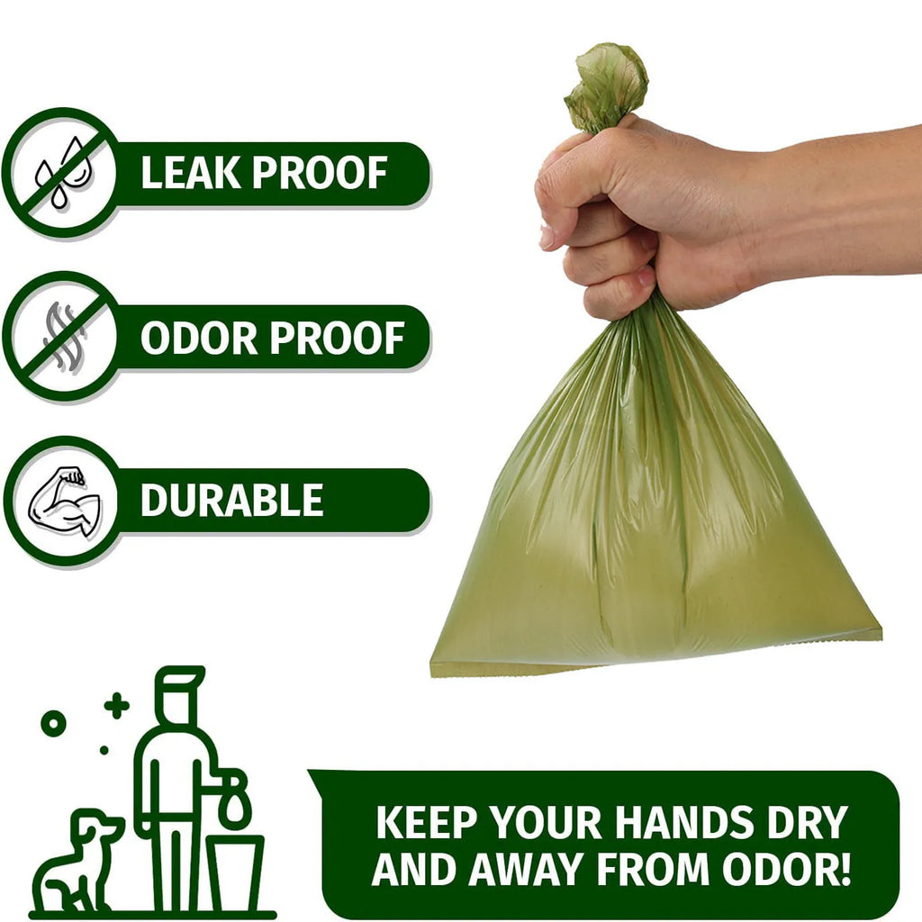 Extra thick strong leak proof dog waste bags in neutral colour with tie handles