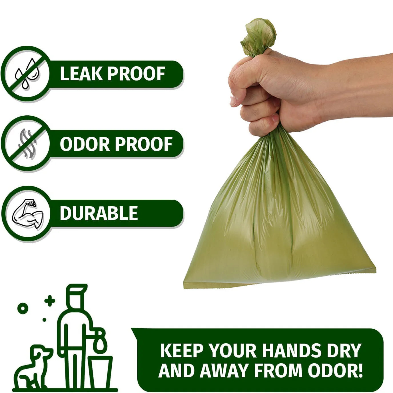 Extra thick strong leak proof dog waste bags in neutral colour with tie handles
