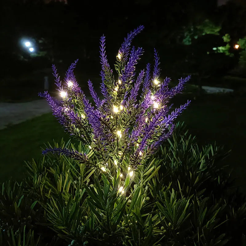 Solar powered lavender floor lamp with flower-shaped design for garden decoration