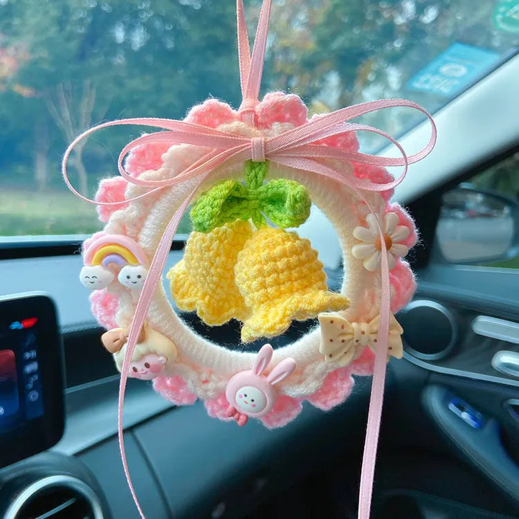 Woven wool bell orchid car pendant decoration in multiple colour options