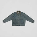 American retro Detroit men's blue cotton blend jacket, no pockets, regular fit, front view