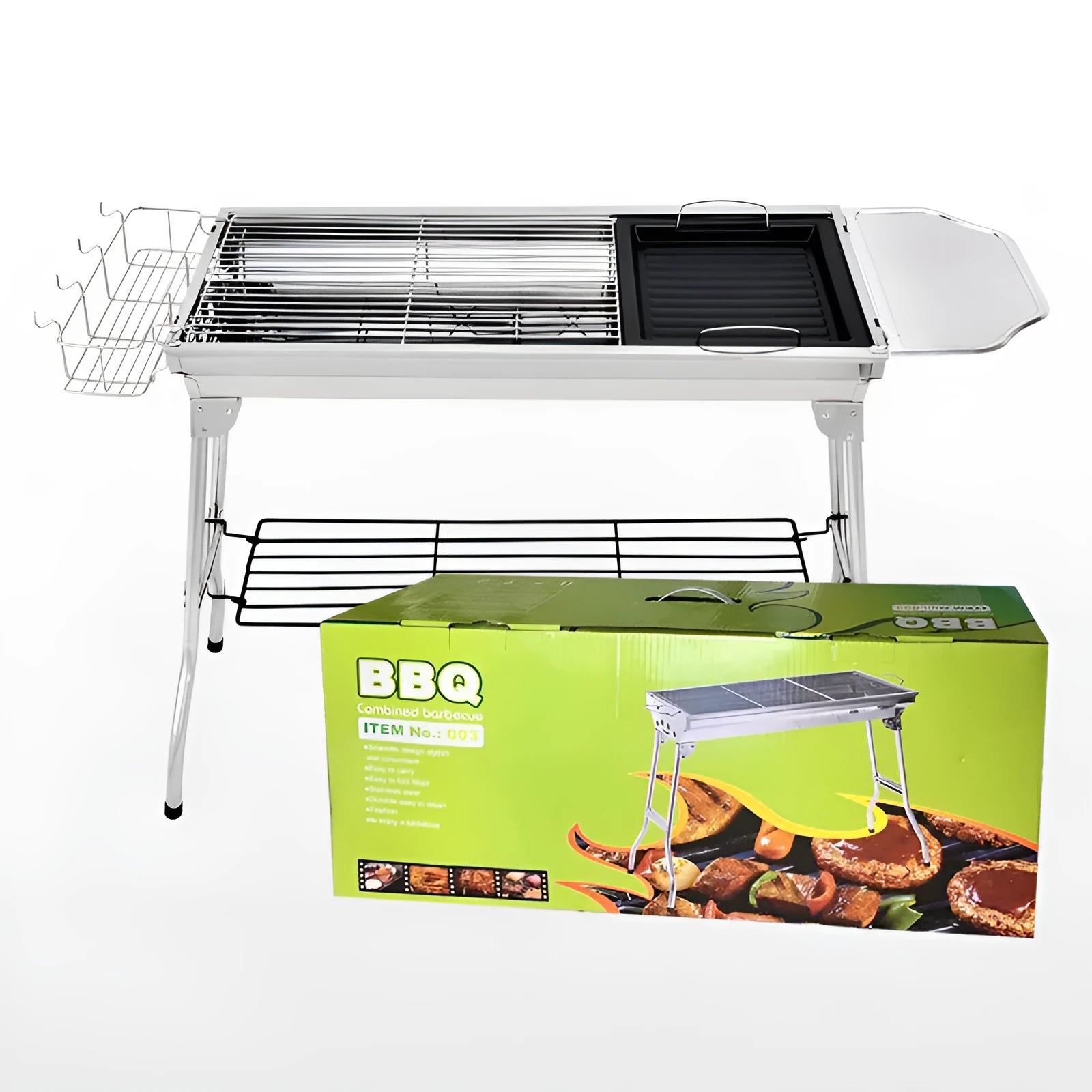 Stainless steel portable folding barbecue oven for outdoor cooking with capacity for five or more people