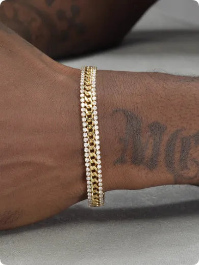 Gold-plated titanium steel tennis bracelet with stone inlays for hip hop style