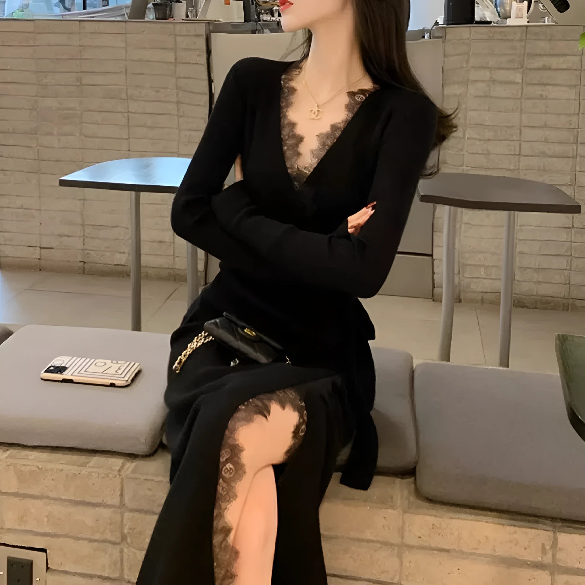 Black polyester women's slim fit princess dress skirt showing elegant style and free size fit