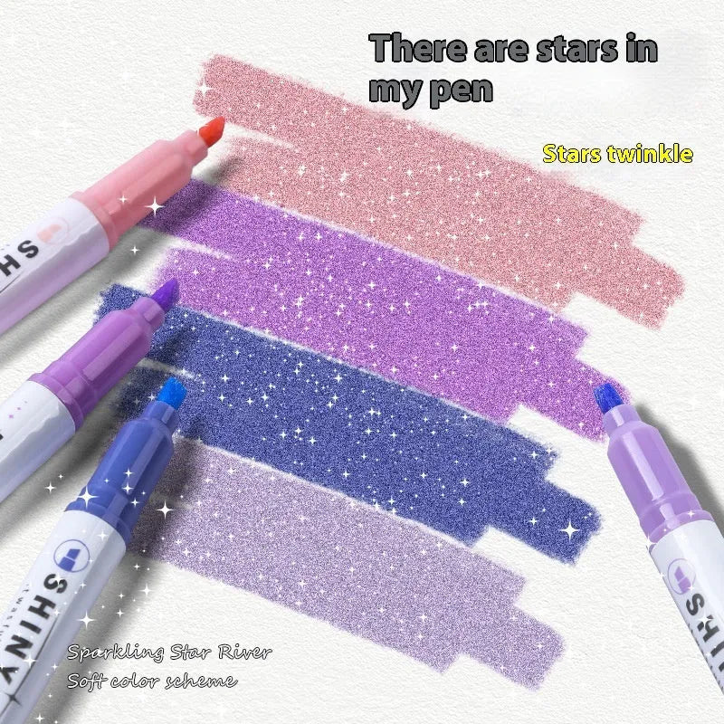 Set of four Sparkling Star River glitter highlighter pens in pastel colours with slanted tips.
