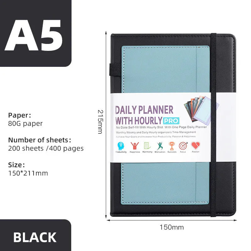 PU cover no-date notebook with thread binding showing 200 sheets of wood-free paper