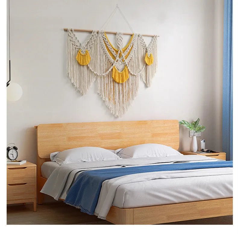 Nordic style cotton tapestry wall hanging creamy white colour 120x95cm rectangular handmade weaving