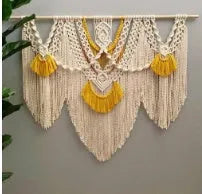 Nordic style cotton tapestry wall hanging creamy white colour 120x95cm rectangular handmade weaving