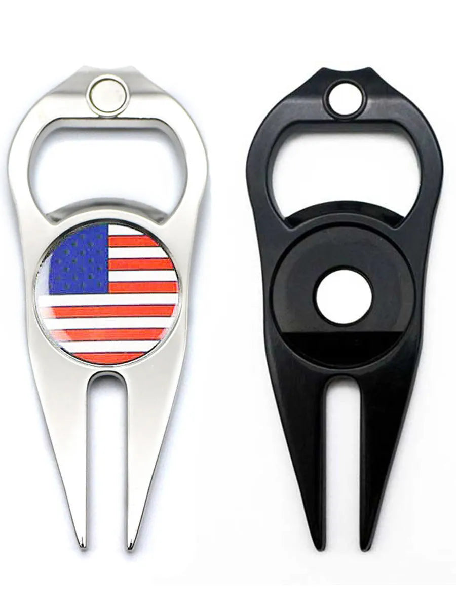 Zinc alloy golf ball yoke bottle opener tool with ball coin for putting green marking