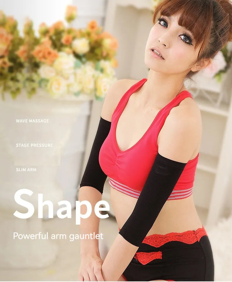 Women's black and skin colour shaping arm sleeves made from nylon fabric for middle-aged women