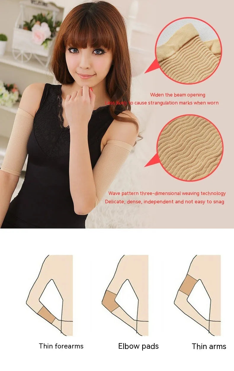 Women's black and skin colour shaping arm sleeves made from nylon fabric for middle-aged women