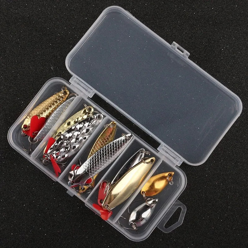 Pineapple Sequin Box containing gold and silver metal sequins for fishing lure building.