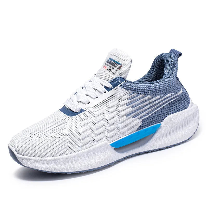 Men's blue mesh casual sports shoes with round toe design and plastic soles