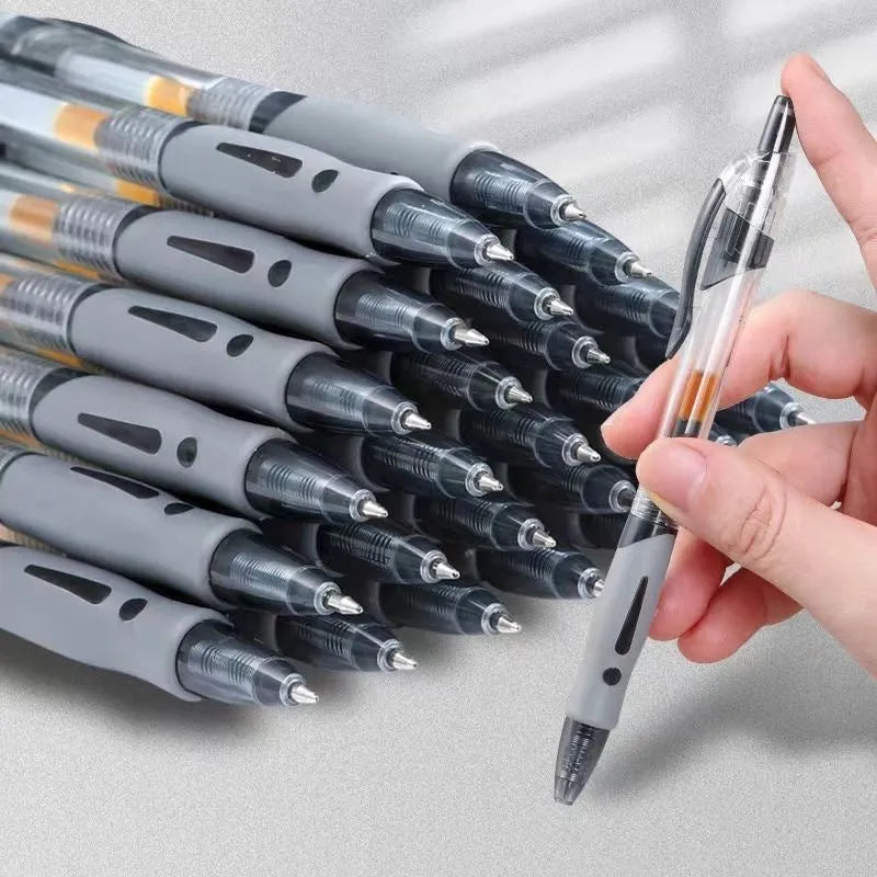 0.5mm plastic gel pen available in black, blue and red ink colours
