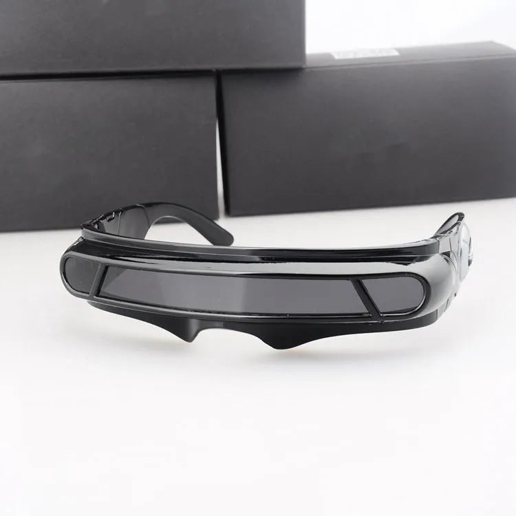 Black sports sunglasses with polarised lenses shown in grey, red mercury, and blue mercury tint options.