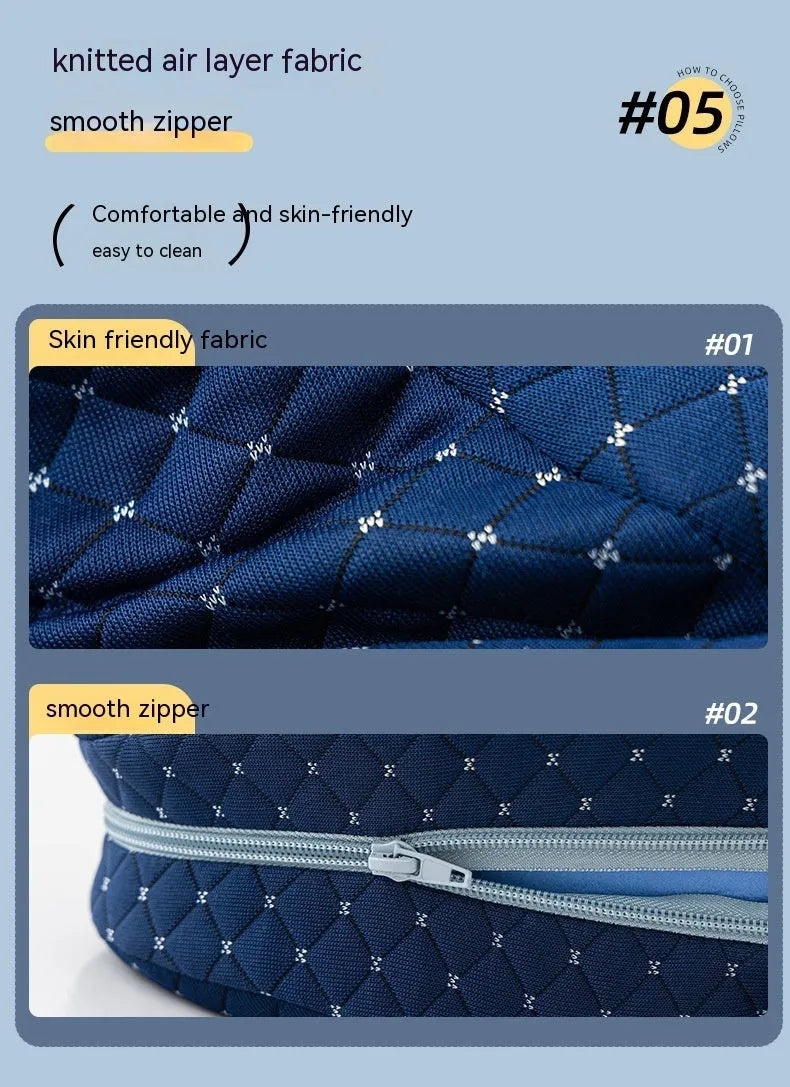 Heart-shaped memory foam leg pillow in blue colour with dimensions 25x23x13cm