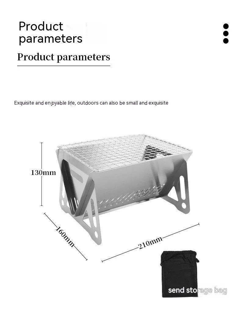 Large stainless steel folding barbecue oven with storage bag for outdoor use.