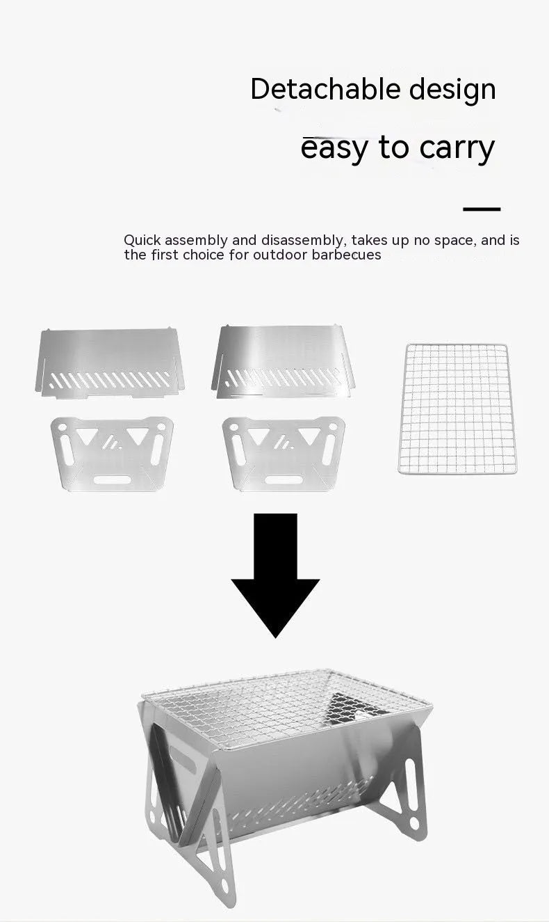 Large stainless steel folding barbecue oven with storage bag for outdoor use.