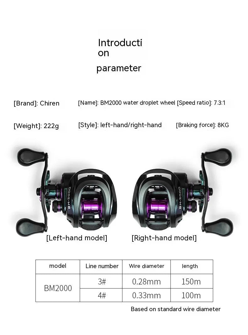 BM2000 fishing reel with water drop design and magnetic brake system