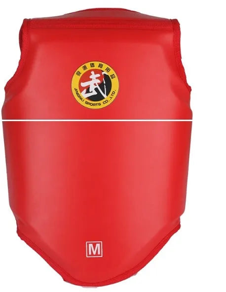 Red boxing helmet and chest protector set for fight training with PU construction
