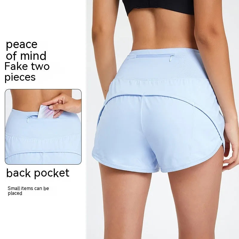 Women's nylon high waist fitness shorts in black, white, and water blue colours for summer sports