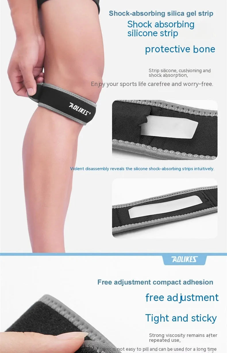 Black and grey patella retinaculum knee support strap for running, cycling and sports