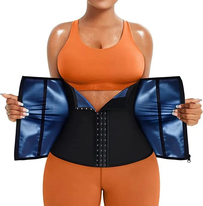 Adjustable neoprene sports waist belt for abdominal support in blue and silver colour options