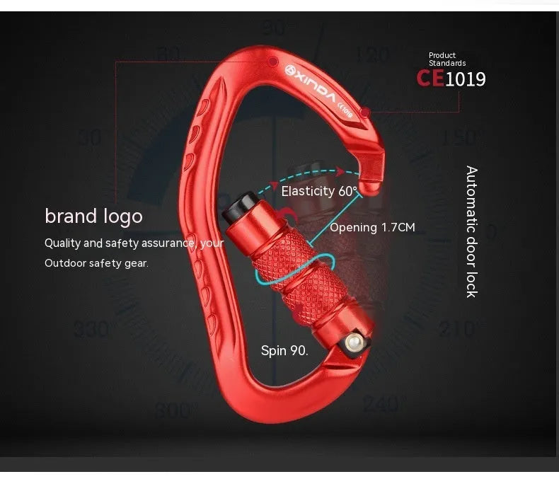 Automatic lock climbing carabiner in black blue orange red or silver colours for outdoor equipment