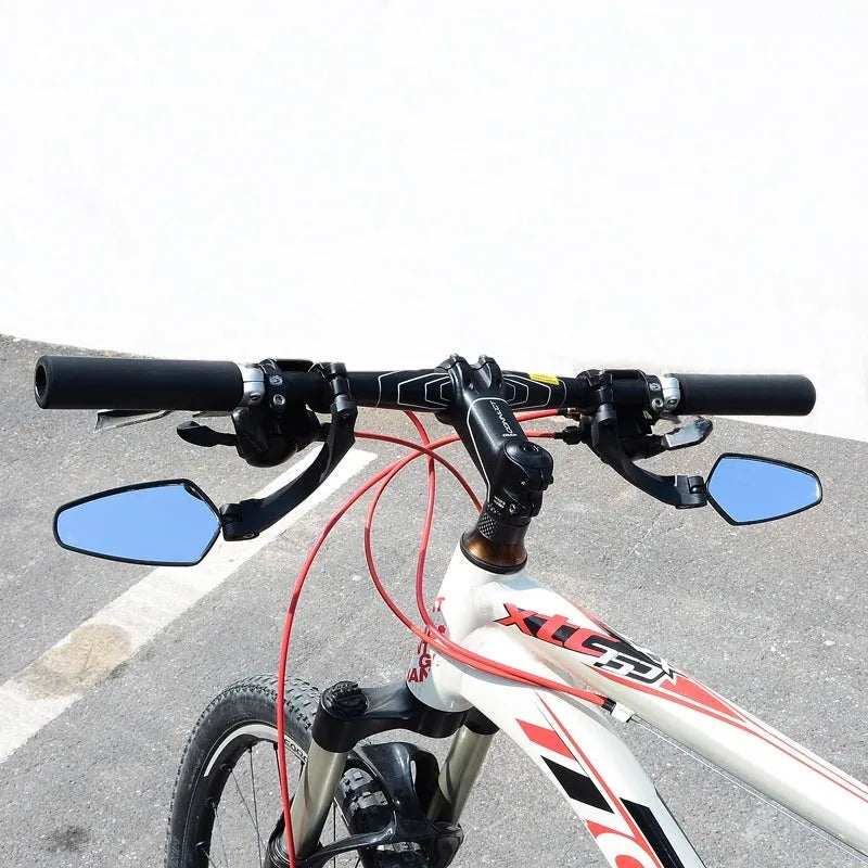 Black rotatable mountain bike rearview mirror measuring 210x102.5mm with PMMA acrylic construction