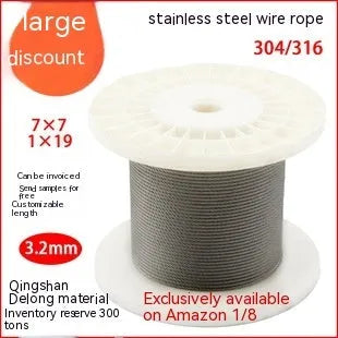 304 stainless steel invisible anti-theft wire rope with double twist construction on spool