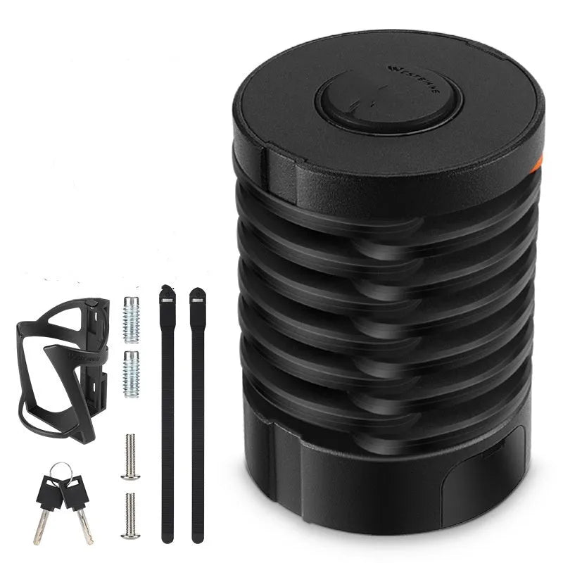 Portable bicycle folding lock in black colour with folded and extended positions showing