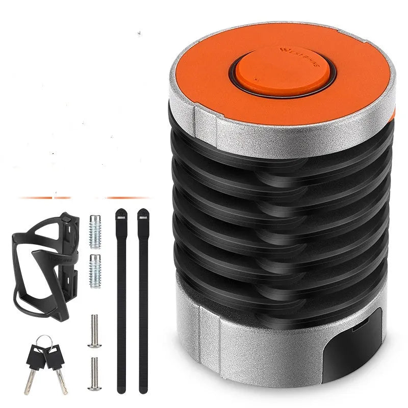 Portable bicycle folding lock in black colour with folded and extended positions showing