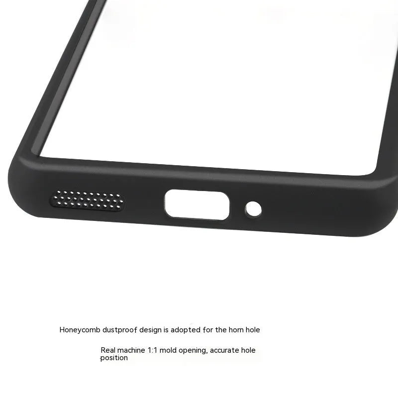 Transparent PC TPU frosted phone case with black border for OnePlus, showing corner airbags and camera cutout