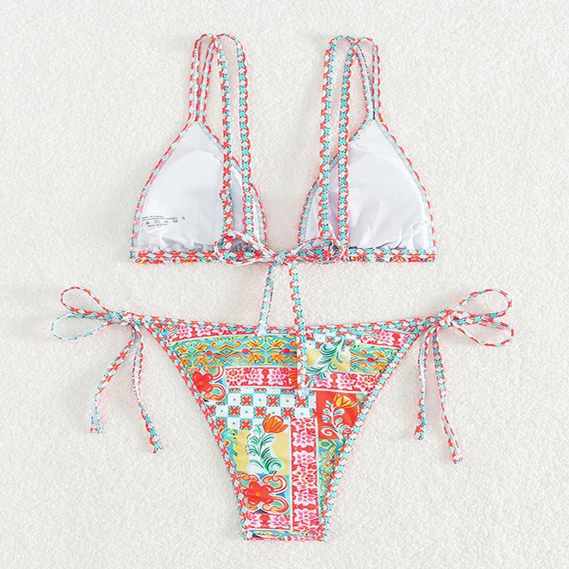 Women's lace-up split swimsuit in European American style with backless design