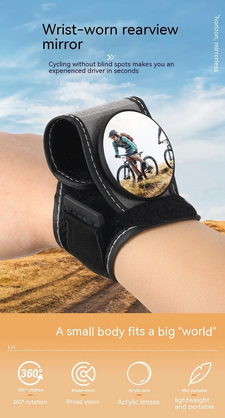 Black nylon bicycle wrist rear-view mirror with adjustable strap for cycling safety