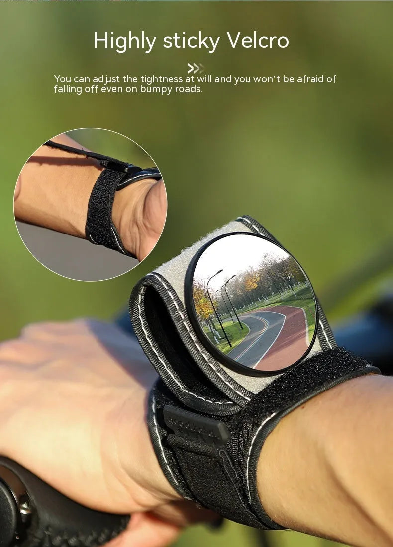 Black nylon bicycle wrist rear-view mirror with adjustable strap for cycling safety