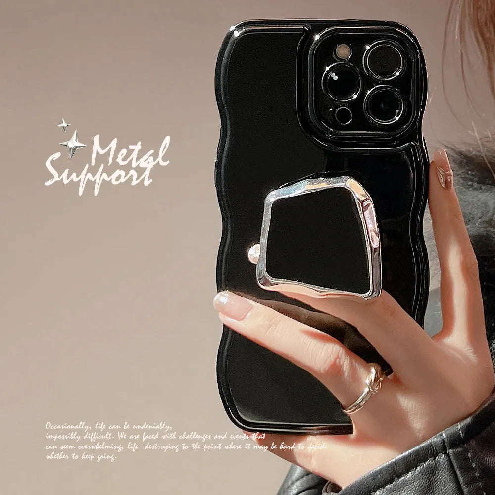 Black TPU metallic phone case with geometric dark bracket for Apple 13 Pro