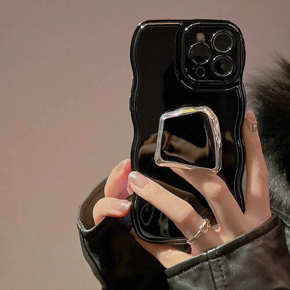 Black TPU metallic phone case with geometric dark bracket for Apple 13 Pro
