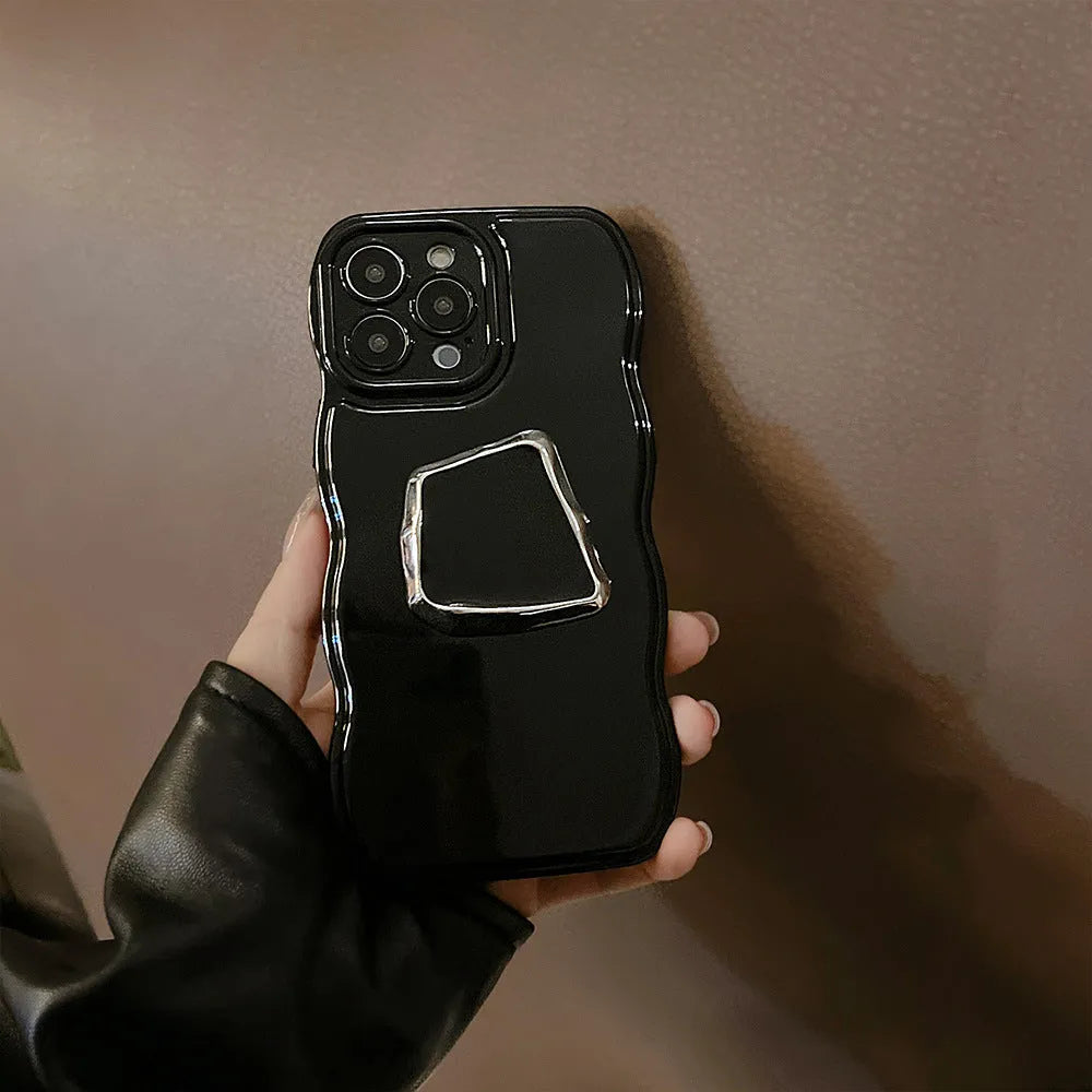 Black TPU metallic phone case with geometric dark bracket for Apple 13 Pro