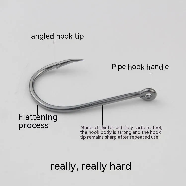 Bulk pack of barbed alloy carbon steel fishing hooks with hole rings for sea fishing