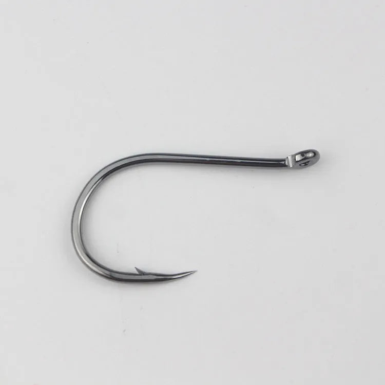 Bulk pack of barbed alloy carbon steel fishing hooks with hole rings for sea fishing