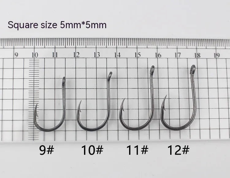 Bulk pack of barbed alloy carbon steel fishing hooks with hole rings for sea fishing