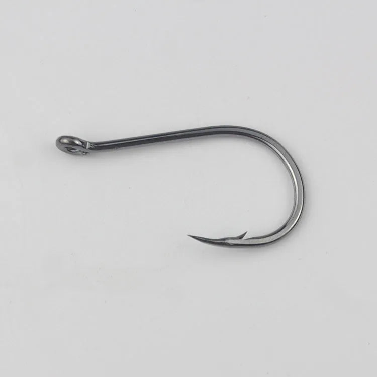 Bulk pack of barbed alloy carbon steel fishing hooks with hole rings for sea fishing