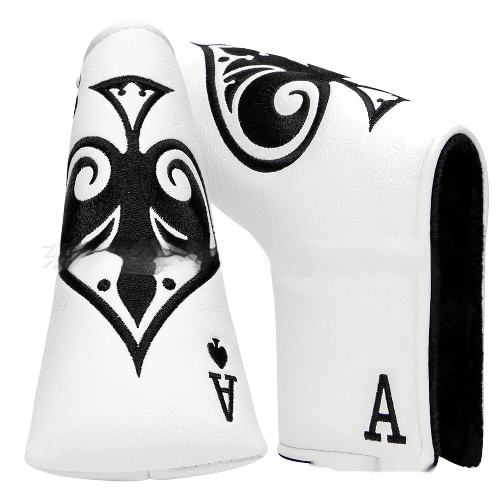 A black PU golf club sleeve designed to cover and protect a putter head.