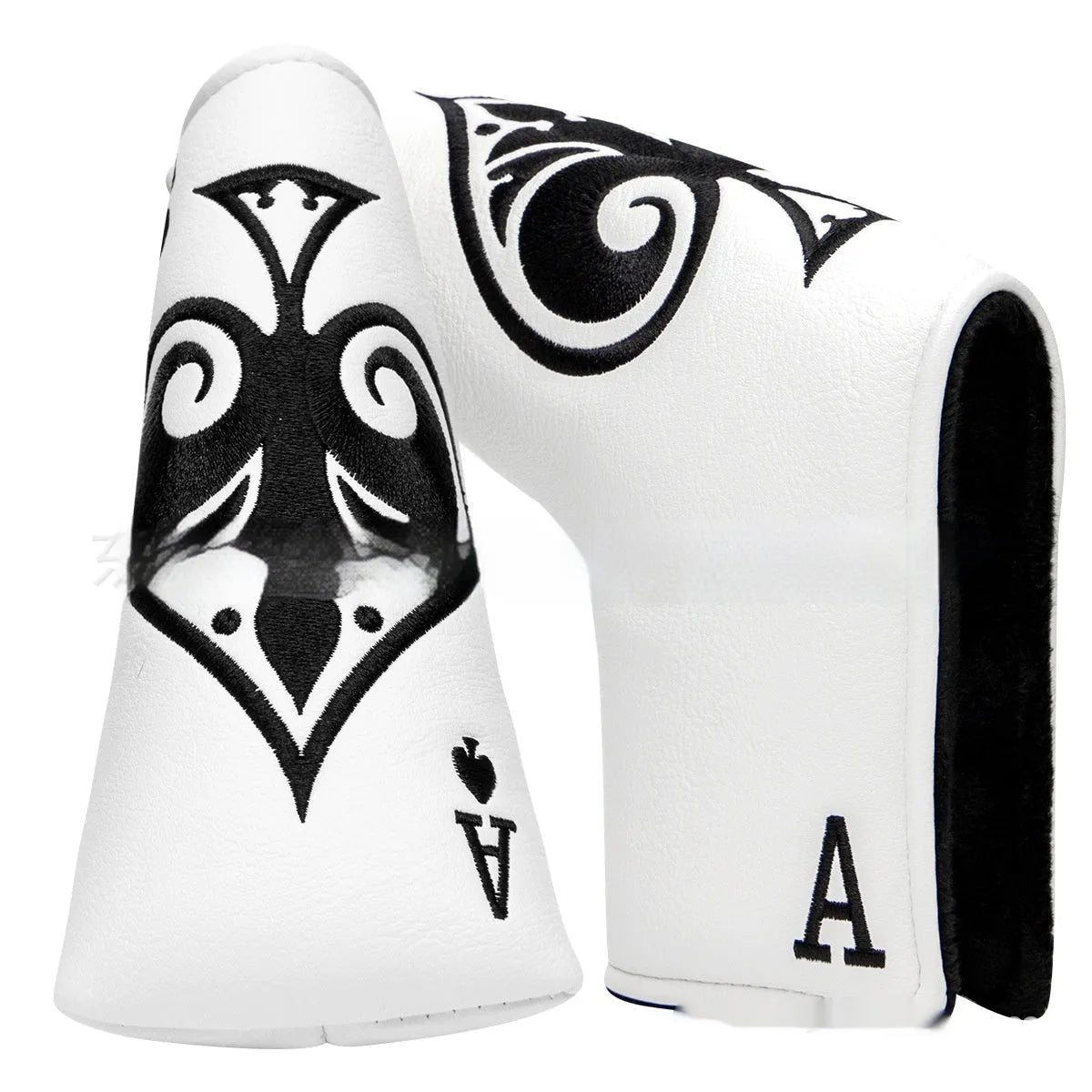 A black PU golf club sleeve designed to cover and protect a putter head.