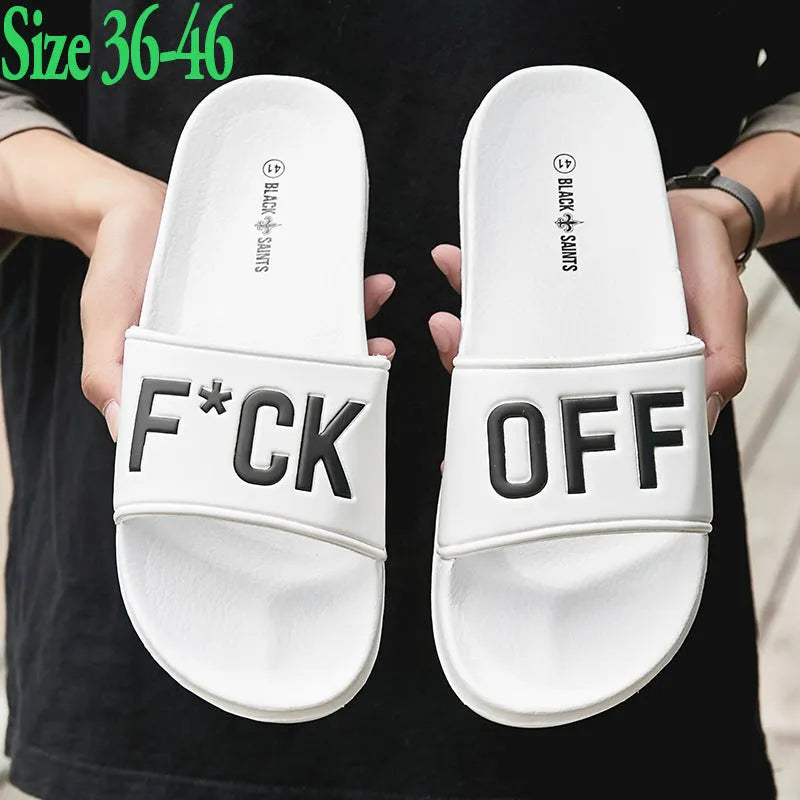 Large men's open toe personalised slippers with rubber sole in black or white colours